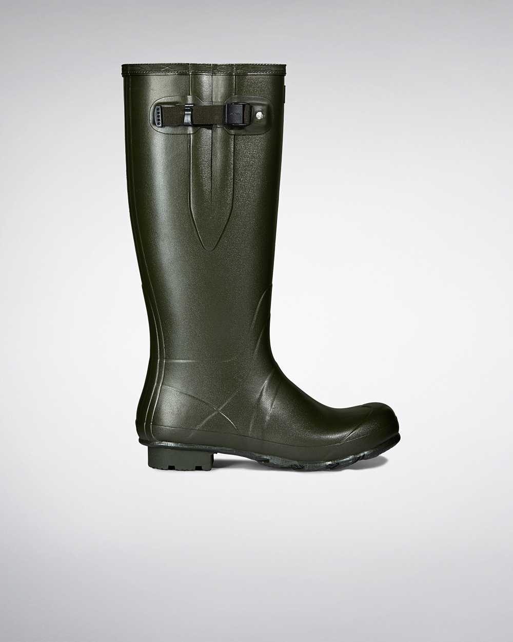 Mens Hunter Norris Field Side Adjustable Neoprene Lined Wellies Dark Olive | XFGMPU-510